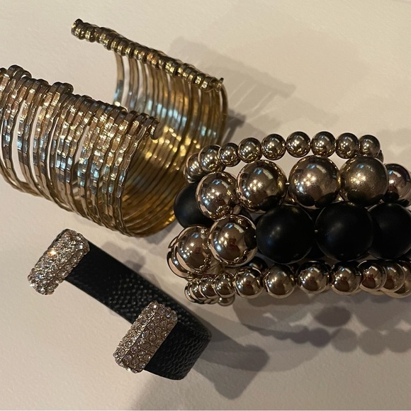 Black Cuff Bracelet Bundle with Gold Accents - Picture 1 of 9